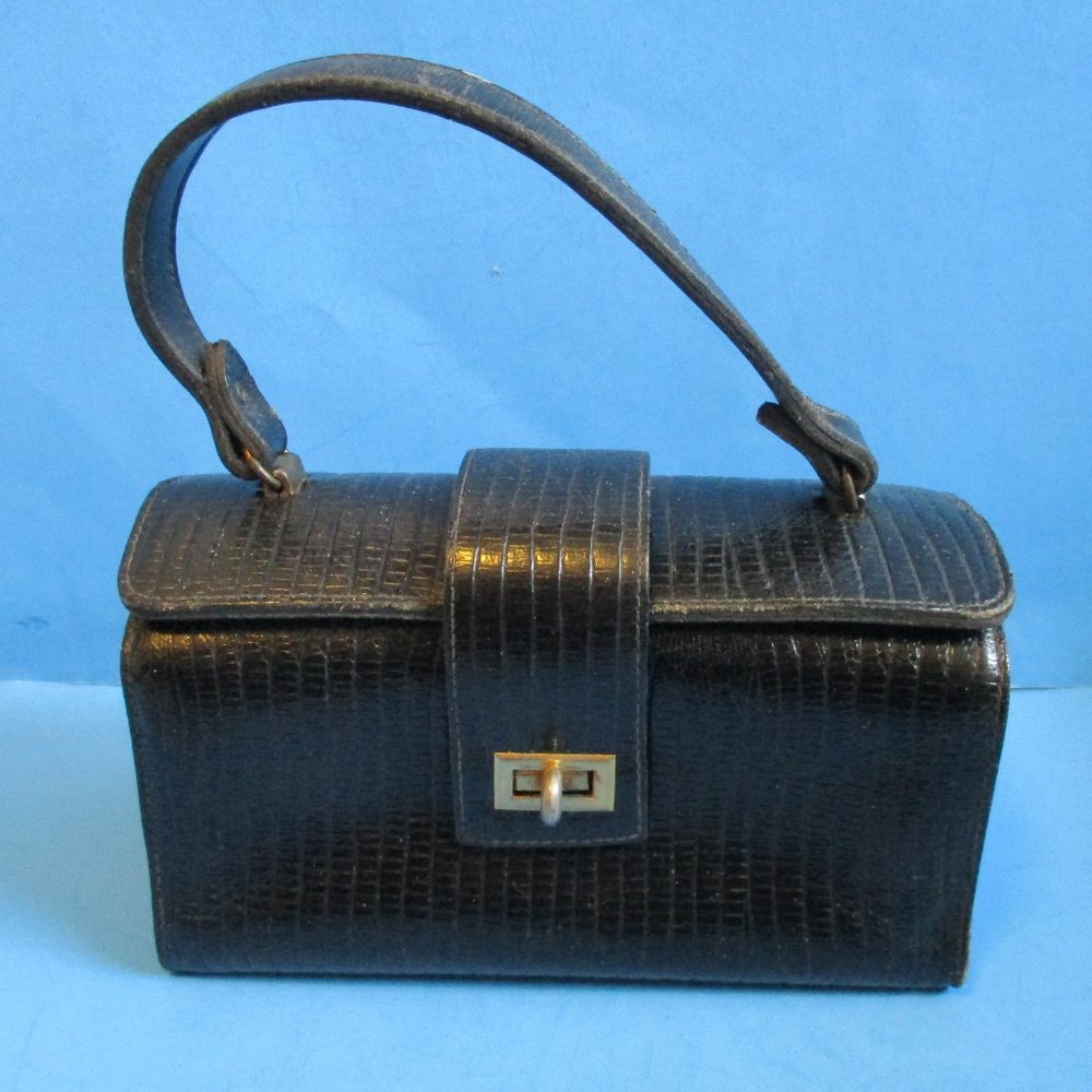 *Vintage Black Patent Croc Petite Box Satchel